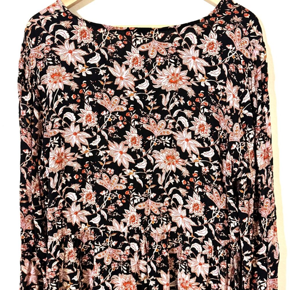 Knox Rose Floral Rayon Babydoll Dress Block Print Boho Grunge Paisley Oversized - Picture 7 of 13